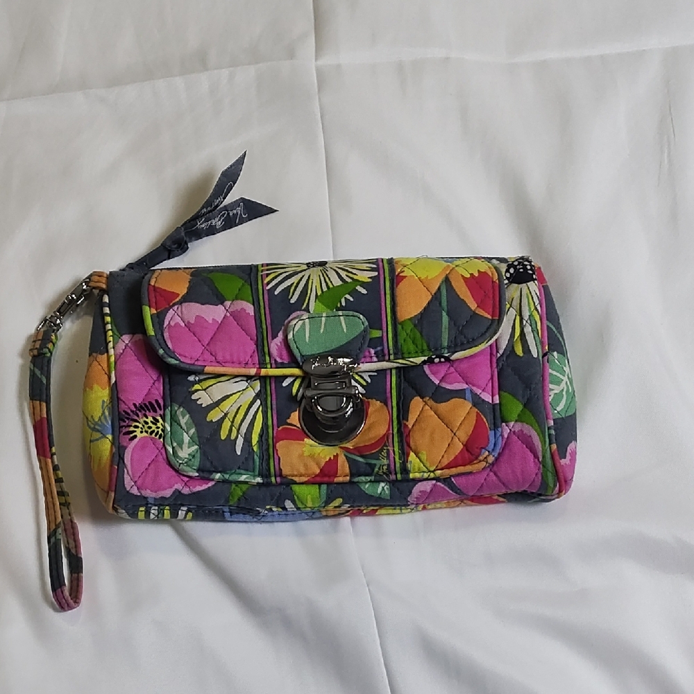 Vera Bradley Pink and Green‎ Floral Wristlet Clutch